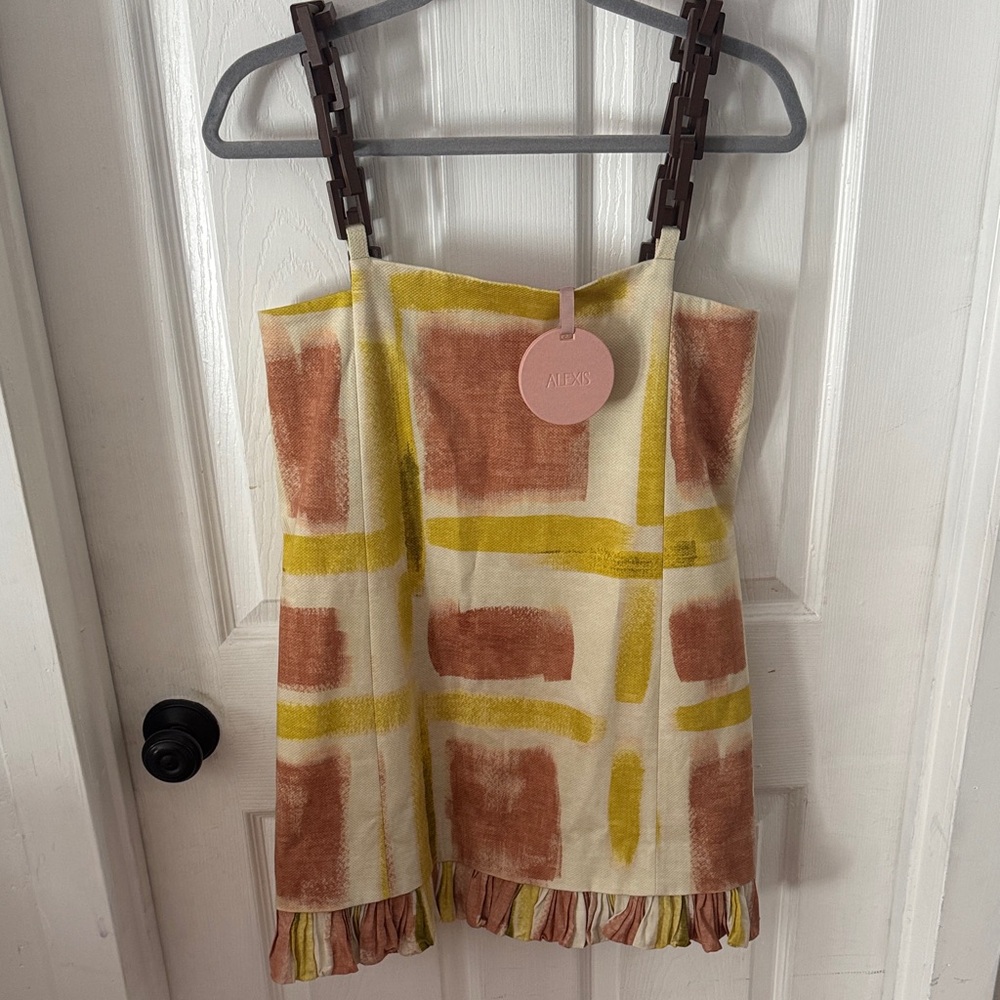Alexis Mini Dress in Cream with Mustard Yellow and Rust Blocks